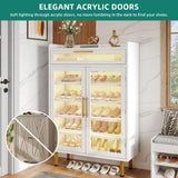 YITAHOME Shoe Cabinet Entryway, Modern Shoe Storage Wooden with Drawer and LED Lights, Freestanding Shoe Organizer Narrow Farmhouse Shoe Cabinet for Living Room, White-LED YITAHOME