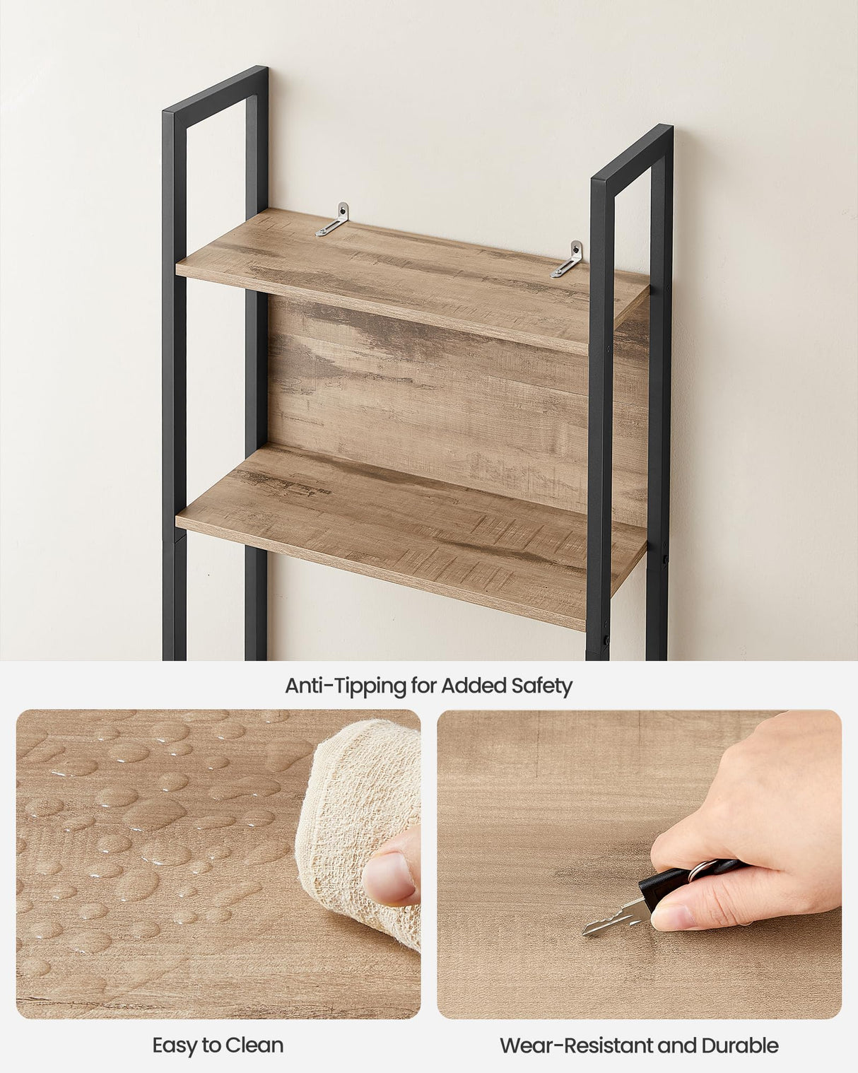 VASAGLE Industrial 5-Tier Bookshelf with Steel Frame in Rustic Walnut and Black VASAGLE