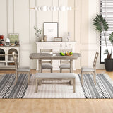 Bellemave Dining Table Set for 6, Rectangular Dining Table with Upholstered Chairs and Bench, 6-Piece Table Set for Dining Room and Kitchen, Retro Dining Room Table Set with Bench, 4 Chairs Bellemave