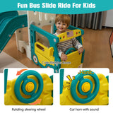 NYEEKOY 9-in-1 Toddler Slide, Bus-Themed Baby Slide and Climber Playset with Basketball Hoop, Ring-Toss, Car Playhouse, Kids Indoor and Outdoor Playground Nyeekoy