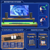 Unikito Double Computer Desk with LED Strip and Power Outlet, 2 Person Desk with Monitor Stand and Storage, Ergonomic Computer Desk with Printer Stand for Home Office, Long Gaming desk, Rustic Brown Unikito