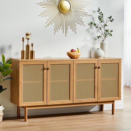 AMERLIFE 63" Sideboard Buffets Cabinet, 2-Adjustable Shelves Sideboard with 4 Doors, Large Accent Storage Credenzas for Living Room, Dining Room, Bedroom, Natural AMERLIFE
