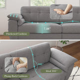 CHYMSUN 87" Modern Sofa, Comfy Sofa Couch w/Extra Deep Seats, 2/3 Seater Couches w/USB Charging Ports & Side Pockets, Sleeper Sofas for Living Room, Apartment, Office (Grey Chenille) CHYMSUN