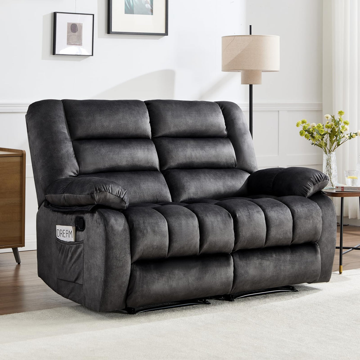 ANJ Manual Recliner Loveseat Sofa, Modern Reclining Sofa with Overstuffed Arms for Living Room, Bedroom,Grey ANJ
