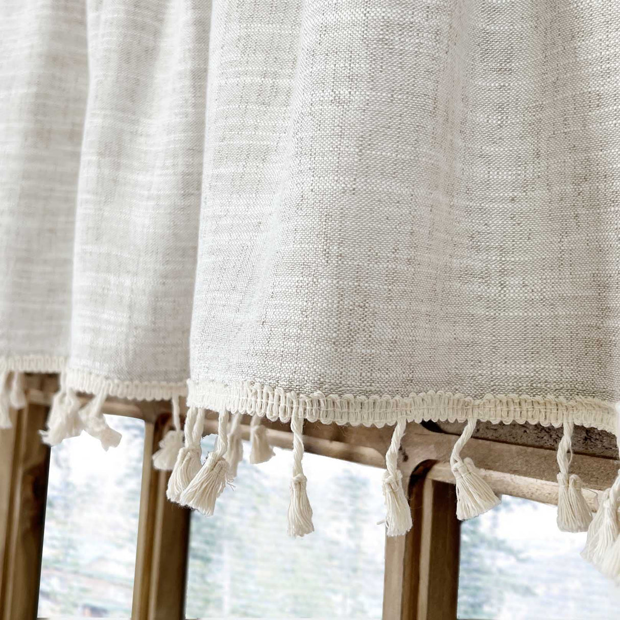 Boho Tassel Kitchen Valances for Windows Modern Farmhouse Cotton Linen Valance Curtains Topper Country Rustic Bathroom Small Window Treatment Bohemian Decor (55x15 inch, Natural) Oindec