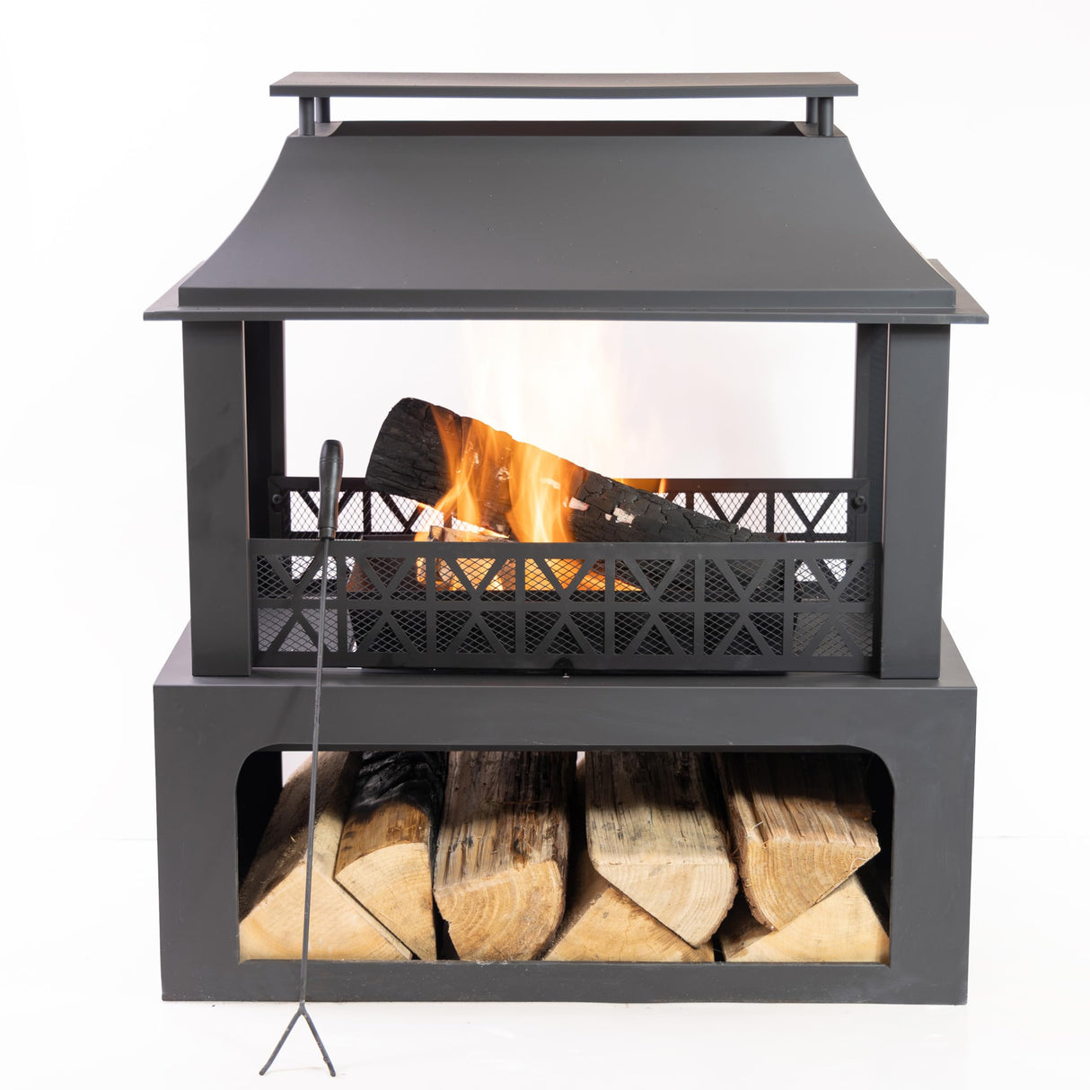 Deko Living 36" Rectangular Steel Outdoor Wood Burning Fireplace - Outdoor Fireplace with Adjustable Cooking Grill & Log Storage Compartment - Camping Fire Place with Safety Screen and Poker Deko Living