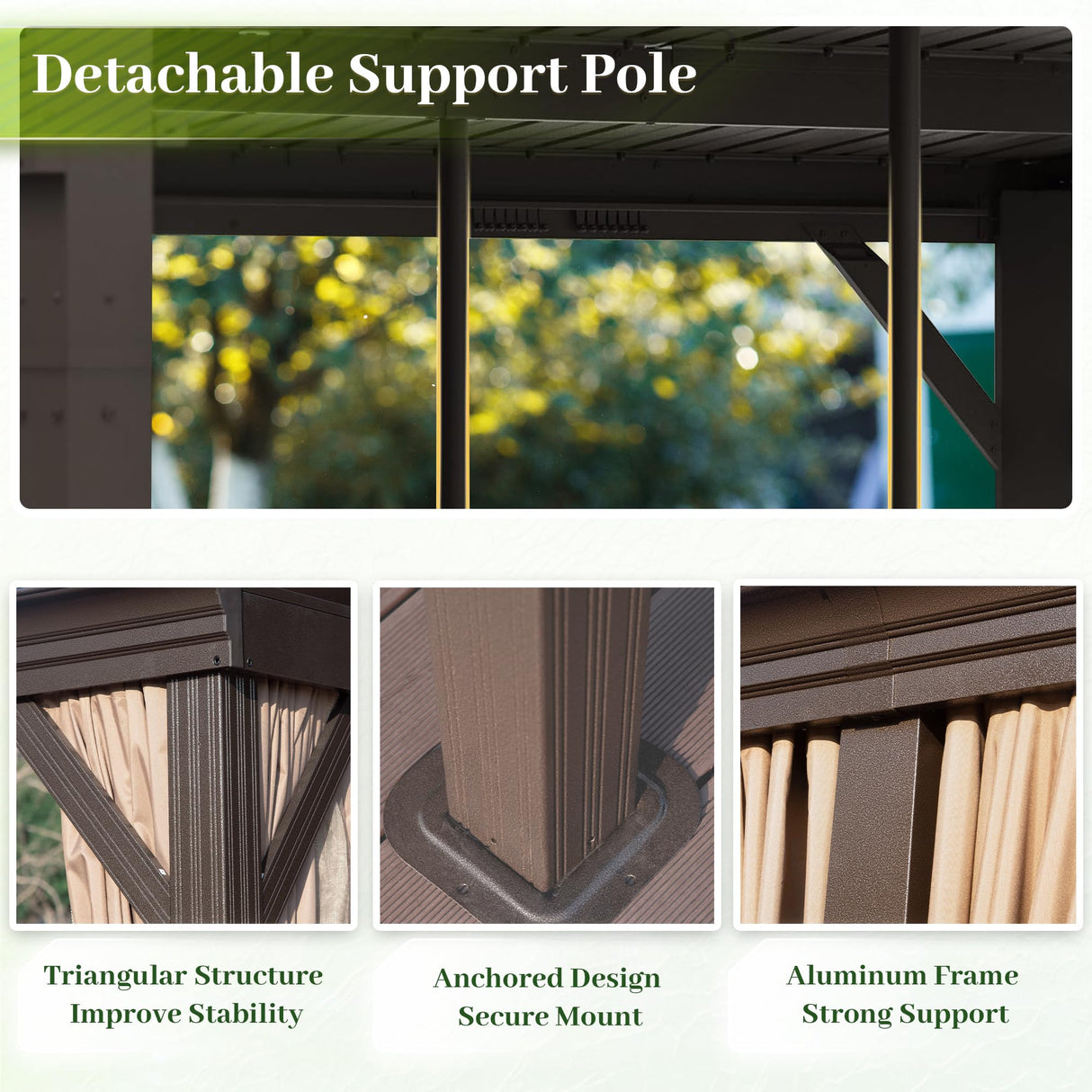 DOMI 10x12FT Lean to Gazebo with Aluminum Frame, Outdoor Hardtop Wall Mounted Gazebo with Sloping Galvanized Steel Roof, Netting Curtain for Deck, Porch, Backyard domi outdoor living