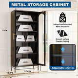 YILFANA 71" Tall Glass Display Case, Curio Cabinet with Adjustable Shelves, Metal Bookcase for Kitchen Pantry, Office, Bathroom - Black YILFANA