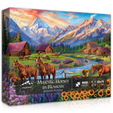 Horse Puzzles for Adults 1000 Piece, Nature Landscape Puzzles Flower Mountain Scenery, Challenging Jigsaw Puzzles with Animals Scenic PICKFORU
