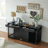 72.5" Extra Large Furniture Style Double Dog Crates for Large Breeds, XXL Wooden Dog Kennel Furniture with Drawers, Divider, Water Resistant & Barn Door for 2 Dogs, Black EDYO LIVING
