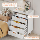 Apeaka 4 Drawer Dresser with LED Light, Wood White Dresser for Bedroom Modern Chest of Drawers 38" Tall Nightstand Bedside Table with Shelf Apeaka