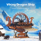 ROKR 3D Wooden Puzzle for Adults, 3-Hour Build, Viking Dragon Ship with LED Lights, Model Kits for Adults to Build, Ideal Gift for Boys and Men ROKR