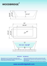 WOODBRIDGE 59" Acrylic Freestanding Bathtub Contemporary Soaking White Tub with Brushed Nickel Overflow and Drain，BTA1509 -B/N-Drain &O WOODBRIDGE