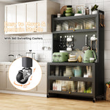 5 Tier 63" Metal Kitchen Storage Cabinets with 10 Hooks,Microwave Stand,Kitchen Storage Rack for Home, Office,Pantry White Wohh