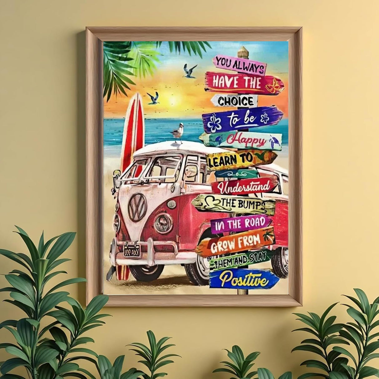 puonidwo Tropical Beach Diamond Art Kit for Adults, Motivational 5D Bus Diamond Painting Kit for Beginners, for Home Decor 12x16 Inch puonidwo