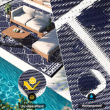 8x10Ft Outdoor Rug, Solar Powered Outdoor Rug with 113LEDs Strip Lights, Waterproof Plastic Reversible Outdoor Straw Rugs, Rugs Mat for House Deck RV Camping Patio Beach Balcony Picnic (Blue White) Capybland