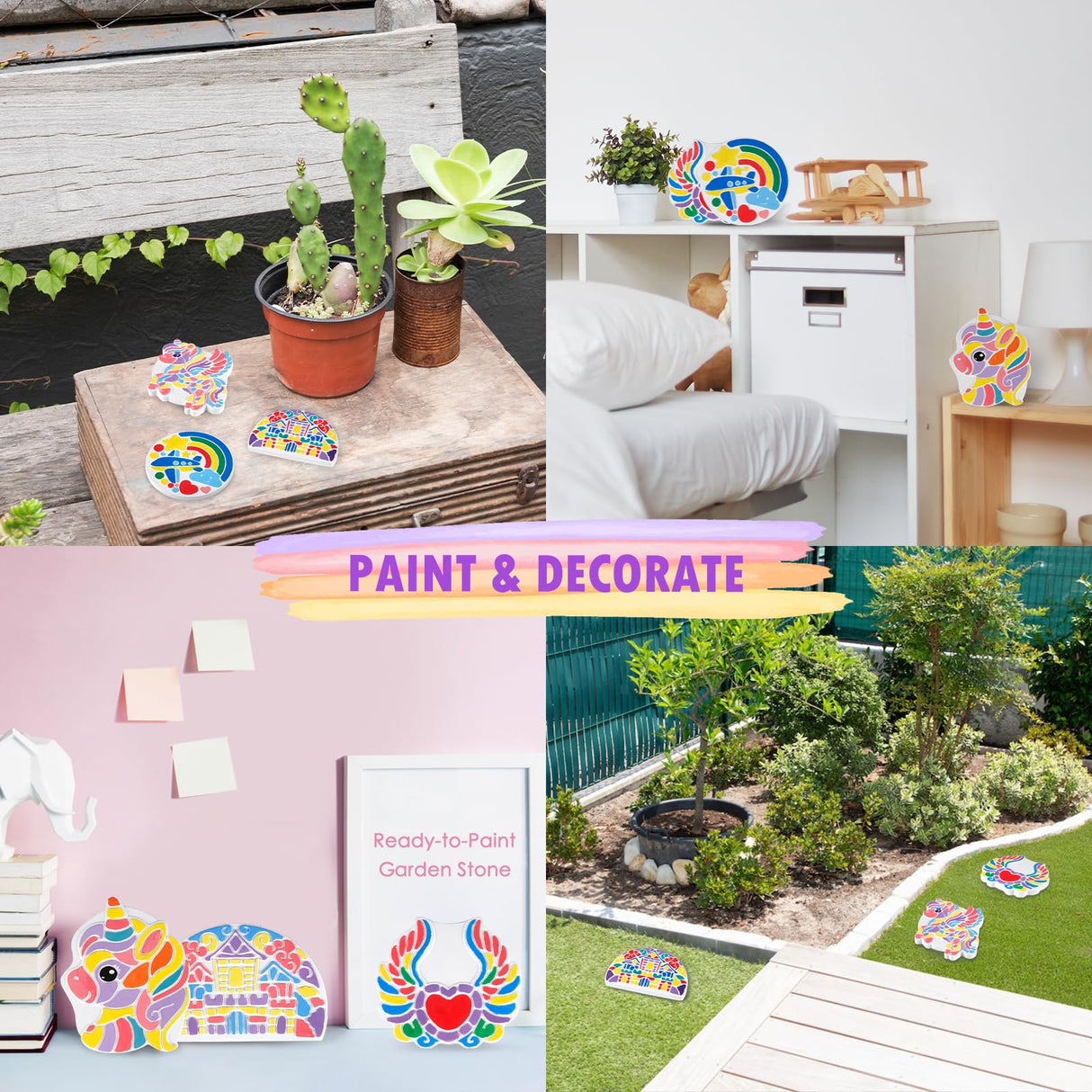 IFLOVE Paint Your Own Stepping Stones for Kids Craft Kits,Arts and Crafts for Kids Ages 4-8,5 Pack Painting Crafts for Girls Ages 8-12，Outdoor Toys Art Supplies Toddler Birthday Gift (Unicorn) IFLOVE