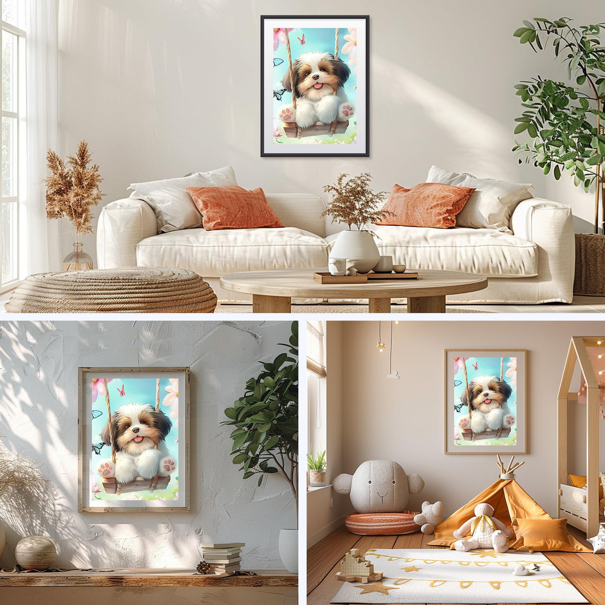 NAIMOER Puppy Diamond Painting Kits for Adults, DIY 5D Diamond Painting Dog Play on The Swing, Full Drill Diamond Art Kits Holiday Art Pictures Perfect for Home Wall Decor 30x40cm NAIMOER