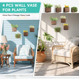 Qinyoung 4 Pack Wood Wall Planters Natural Hanging Plant Pots Plant Holder Natural Farmhouse Wall Hanging Decor Vase for Plants Indoor Artificial Plants Propagation Wall Planters Qinyoung