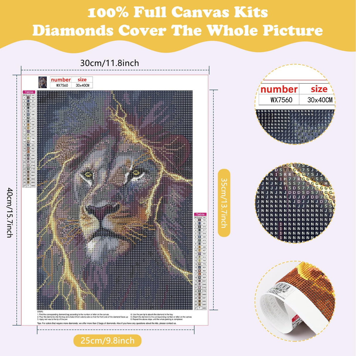 SENQAO Lion Diamond Painting Kits for Adults, Black Lion Diamond Art for Beginners, Round 5D Paint with Diamonds Pictures Gem Art Painting Kits DIY Adult Crafts Kits 12x16inch SENQAO