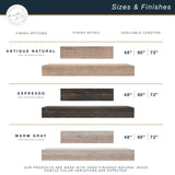 MCS 72-Inch Mantel, Master & Co Antique Natural Finsh Solid Wood Floating Fireplace Mantel, Long Floating Shelf for Livingroom with Wood Cleat Hanging System, Photo and Home Decor Display Shelf MCS