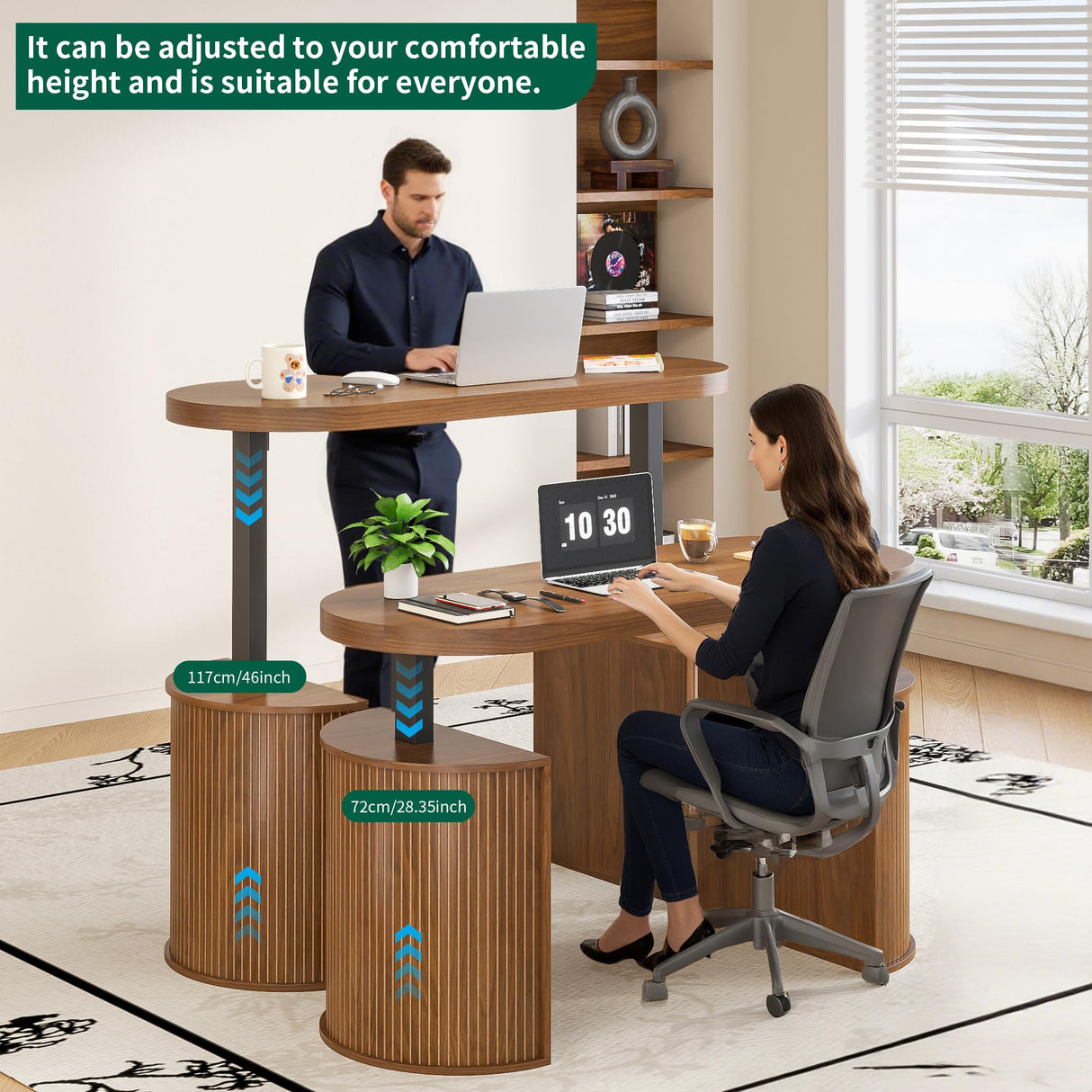 Xyulmeo Mid Century Modern Electric Standing Desk with Storage, 55 x 22 Inch Small Sit Stand Up Desk, Wood Adjustable Height Computer Executive Desk for Home Office, Laptop, Walnut Xyulmeo