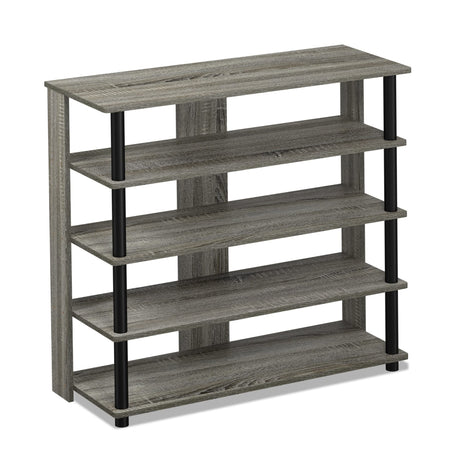 Furinno Turn-N-Tube 5 Tier Wide Shoe Rack, French Oak Grey/Black , 32 Inch Furinno