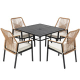 SUNCOZE Outdoor Patio Dining Set, 5 Pieces Rattan Patio Table and Chairs Set with Cushion and Umbrella Hole, Wicker Outdoor Patio Furniture Sets of 4 for Backyard and Porch, Beige SUNCOZE