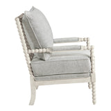 OSP Home Furnishings Kaylee Spindle Accent Chair with Antique White Wood Frame, Smoke Grey Fabric OSP Home Furnishings