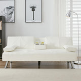 VECELO Modern Convertible Folding Futon Sofa Bed with Removable Armrests Breathable Linen Recliner Couch for Living Room/Apartment Lounge, 2 Cup Holders, White VECELO