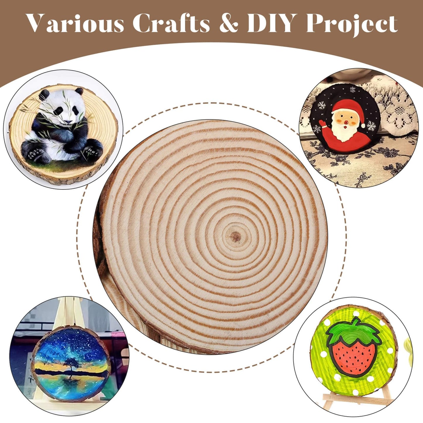 Sukh 20PCS Christmas Natural Wood Slices - Unfinished Wood Slices 2.7-3.1 Inches Wood Circles Predrilled with Hole Wood Circles Kit Wood Discs for DIY Christmas Ornaments,Arts,Crafts