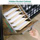 DWVO 95in Double Dog Crate Furniture with Feeder Bowls, Wooden Large Dog Kennel with Storage Drawer, Indoor Dog Kennel TV Cabinet for 2 Large/Medium Dogs, Brown DWVO