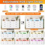 Bigbiglife 9 Drawer Dresser with Built in Power Outlet and LED Light, Modern Chest of Drawers for Bedroom, Triple Wide Drawer Organizer Cabinet for Living Room, Entryway, Hallway, Antique White Bigbiglife