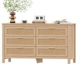 Keehusux Rattan 6 Drawer Dresser for Bedroom, Wooden Storage Chest of Drawers with Metal Handles, Double Dresser Chest for Living Room, Entryway, Natural KES002MDG Keehusux