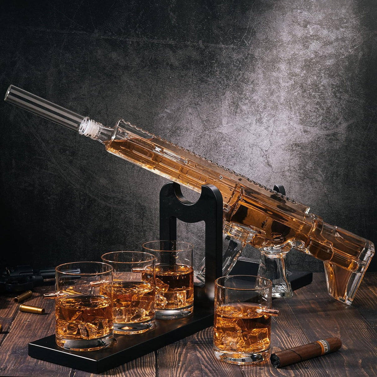 Gifts for Men Dad, Whiskey Decanter Set - Gun AR Limited Edition, Silencer Stopper - 800 ml & 12oz Bullet Glasses - Father Winter Birthday Gift - Drinking Party, Liquor, Vodka Tik Tok Gun Decanter The Wine Savant
