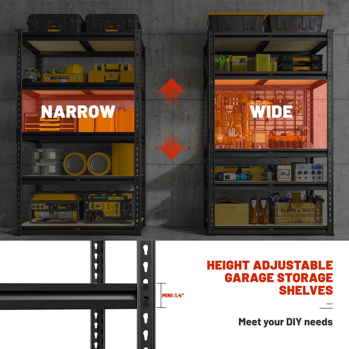 REIBII 2020LBS Storage Shelves Garage Shelving Heavy Duty Metal Shelving 5 Tier Garage Shelves Adjustable Metal Shelf for Kitchen Pantry Basement 27.6" Wx13.8 Dx 60" H, 2 Pack REIBII