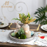 Hanobe Whitewash Wooden Round Serving Tray - Farmhouse Decor for Coffee Table, Kitchen Counter Hanobe