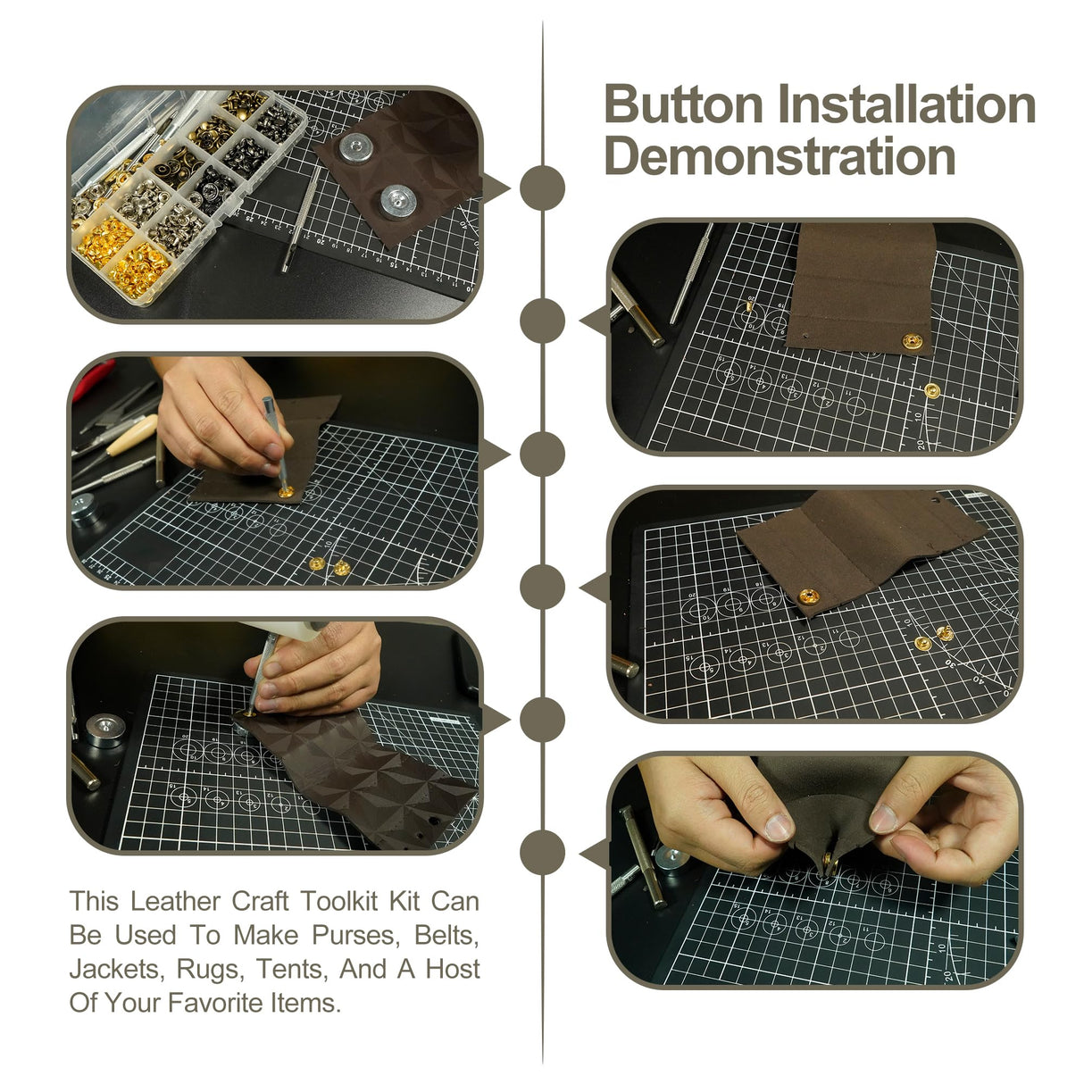 ESMING Leather Tooling Kit Craft Tools Leather Working Kit with Cutting Mats Crafts Enthusiast Professional Tool Set Custom Handbag Engraving Punching Sewing Stamping Sanding Tools ESMING