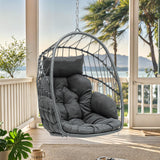 YITAHOME Hanging Egg Chair, Patio Wicker Hammock Egg Chair Basket Swing with Cushion, Outdoor 330lbs Rattan Outdoor Swing for Balcony Garden Bedroom, Gray (Stand not Included) YITAHOME