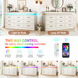 Hlivelood Large Farmhouse 9 Drawers Dresser for Bedroom with LED Light and Power Outlets,63" Wide Wood Rustic 9 Chests of Drawers for Closet,Tall Storage Dresser Organizer for Bedroom(Antique White) Hlivelood