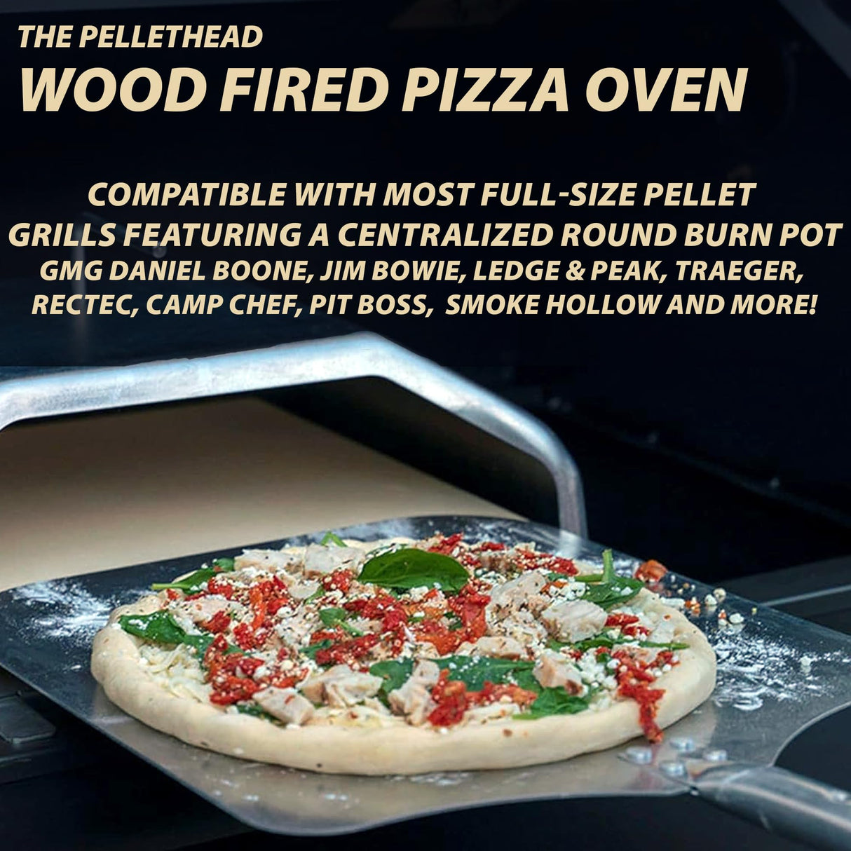 Wood Fired Pizza Oven Attachment for Most Full Sized Pellet Grills - Compatible with GMG, Traeger, Pit Boss, Camp Chef, Rec-Tec, Smoke Hollow and More Pellethead