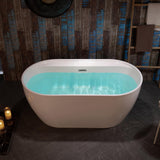 WOODBRIDGE 59" Acrylic Freestanding Bathtub Contemporary Soaking White Tub with Chrome Overflow and Drain,B0064-C WOODBRIDGE