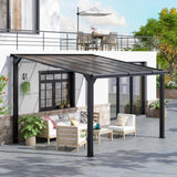 HOGYME 10x12 FT Gazebo, Outdoor Gazebos on Clearance with Updated Frame Structure and Roof, Hard Top Lean to Gazebo Pergola, Wall Mounted Awnings for Patio, Deck, Lawn and Backyard HOGYME