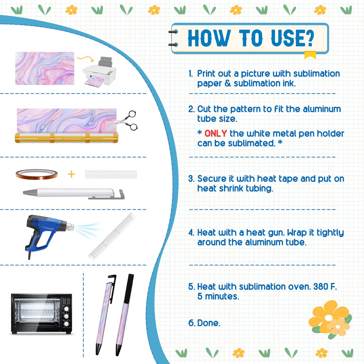 BEDSIFV 10 Pack Sublimation Pens Blank, Heat Transfer Pen Bulk with Heat Resistant Tape & Shrink Wrap & Replacement Ballpoint Refill for Sublimation DIY Office School Stationery Supplies BEDSIFV