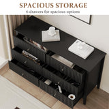 RoyalCraft Black 6 Drawer Dresser, Fluted Modern Wood Dresser, Double Chest of Drawers, Long Dresser for Bedroom TV Stand Storage Cabinet for Living Room RoyalCraft