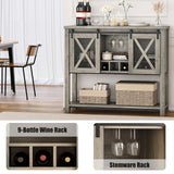 IDEALHOUSE Coffee Bar Cabinet, Sideboard Buffet Storage Cabinet with Storage, Farmhouse Wine Bar Cabinet with Wine Glass Rack, Liquor Cabinet Bar for Home, Kitchen, Dining, Living Room, Grey IDEALHOUSE
