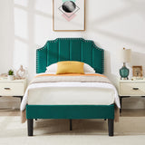 VECELO Twin Upholstered Platform Bed Frame with Tufted Adjustable Headboard/Mattress Foundation/Wood Slat Support,Easy Assembly,Dark Green VECELO