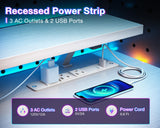 ODK Reversible Gaming Desk with USB Charging Port and LED Lights, 40 Inch Computer Desk with Storage Shelves & Monitor Stand, Writing Study Table for Home Office, Small Space Bedroom, White ODK