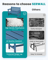 SERWALL Outdoor Bench, HDPE Outdoor Benches Weatherproof, 2-Person Garden Bench with 660 lbs Weight Capacity, Patio Benches for Outdoors, Garden, Porch, Backyard and Park, Navy Blue SERWALL