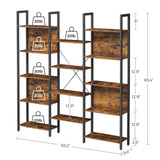 VASAGLE Industrial 5-Tier Bookcase with 14 Shelves in Rustic Brown and Black VASAGLE